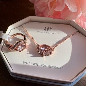 Bomb Party Morganite Necklace & Ring Set Rose Gold Plating